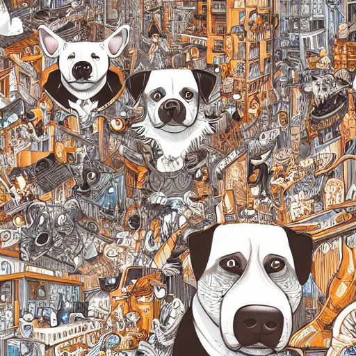 Image similar to crazy dog apartments, extremely detailed, sharp focus, wide view, full body shot, smooth, digital illustration, by james jean, by rossdraws, frank franzzeta, mcbess, sakimichan