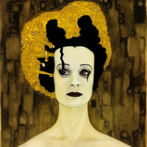 Image similar to bride of frankenstein influenced by gustav klimt.