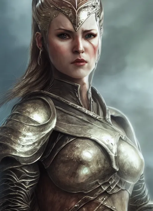 Image similar to female warrior, ultra detailed fantasy, elden ring, realistic, dnd character portrait, full body, dnd, rpg, lotr game design fanart by concept art, behance hd, artstation, deviantart, global illumination radiating a glowing aura global illumination ray tracing hdr render in unreal engine 5