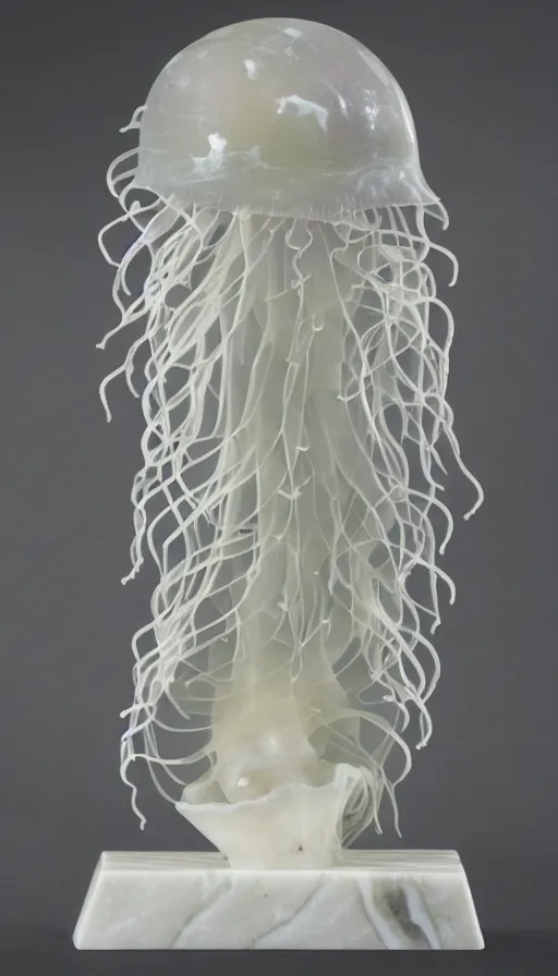 Image similar to a beautifully carved marble statue of a jellyfish