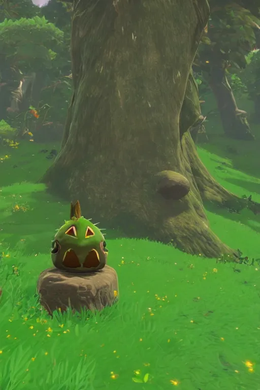 Image similar to an in game portrait of a korok from the legend of zelda breath of the wild, breath of the wild art style.