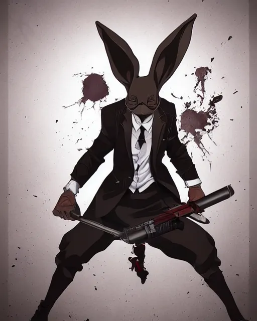 Image similar to rabbit hitman, manga art style, anime art style, dynamic lighting, fantasy concept art, trending on art station, stunning visuals, creative, cinematic, ultra detailed