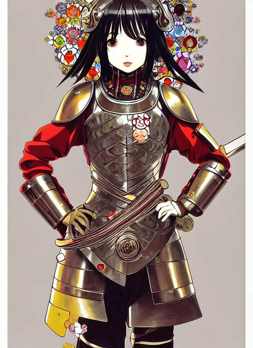 Image similar to takashi murakami, ( ilya kuvshinov! ), anime female knight in. ornate armor by, last exile, murata range, fine detail, perfect, dramatic lighting, dynamic composition, art nouveau, cel shading, vivid, alphonse mucha, ( ( ( colorful ) ) ), ( yoshinari yoh ), okama