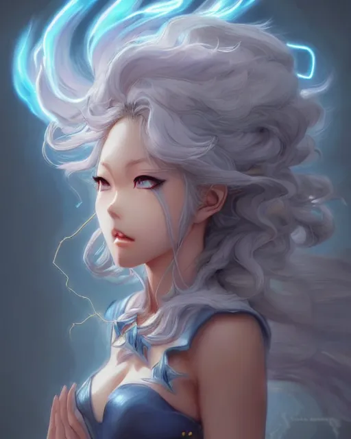 Prompt: character concept art of an anime thunderstormy cloud goddess of lightning | | cute - fine - face, pretty face, realistic shaded perfect face, fine details by stanley artgerm lau, wlop, rossdraws, james jean, andrei riabovitchev, marc simonetti, and sakimichan, seoul, south korea, trending on artstation
