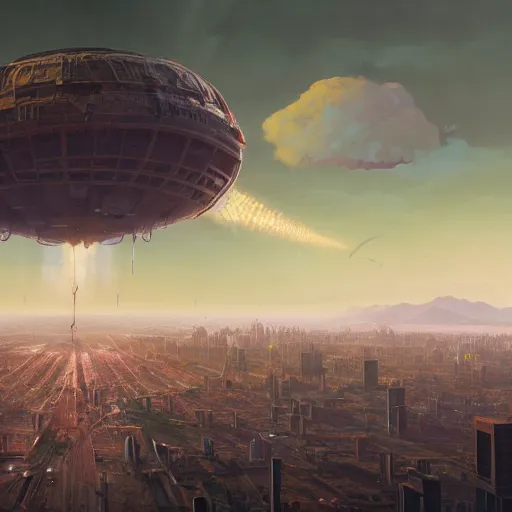 Image similar to giant diarrhea over city by simon stalenhag, d & d, fantasy, digital painting, unreal engine 5, photorealism, hd quality, 8 k resolution, cinema 4 d, 3 d, cinematic, professional photography, art by artgerm and greg rutkowski and alphonse mucha and loish and wlop