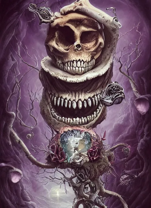 Prompt: Happy Cheshire Cat brewing tea, Death Tarot card,highly detailed,half skull face,cinematic,8k,by Stanley Artgermm,Tom Bagshaw,Greg Rutkowski,Carne Griffiths, Ayami Kojima, Beksinski, Giger,trending on DeviantArt,hyper detailed,horror, full of colour