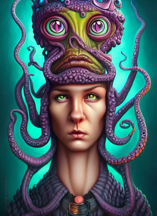 Image similar to cosmic lovecraft random cartoon character portrait, pixar style, by tristan eaton stanley artgerm and tom bagshaw.