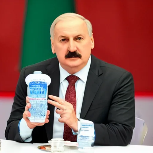 Prompt: Alexander Lukashenko as a bottle of water