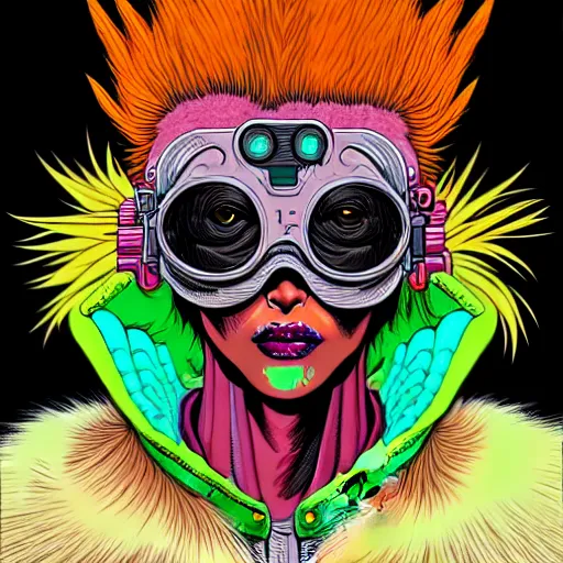 Image similar to portrait painting of a punk chicken - headed cyborg, sharp focus, award - winning, trending on artstation, masterpiece, highly detailed, intricate. art by josan gonzales and moebius and deathburger