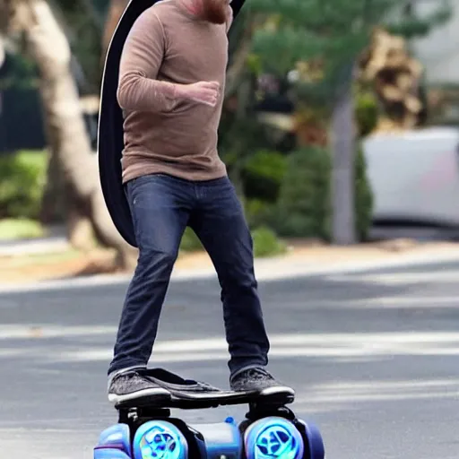 Prompt: Aaron Paul in an extraterrestrial costume riding on a hover board