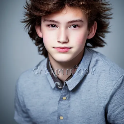 Prompt: a portrait headshot of a cute 18 year old man in brown hair, high resolution