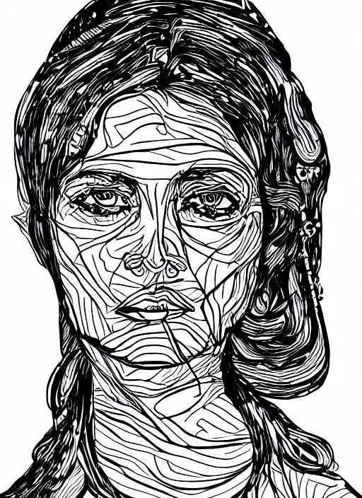 Prompt: one single continuous line art painting of a woman's portrait