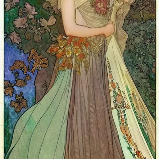 Image similar to alexander Lukashenko in beautiful dress. mucha style. epic composition. highly detailed.