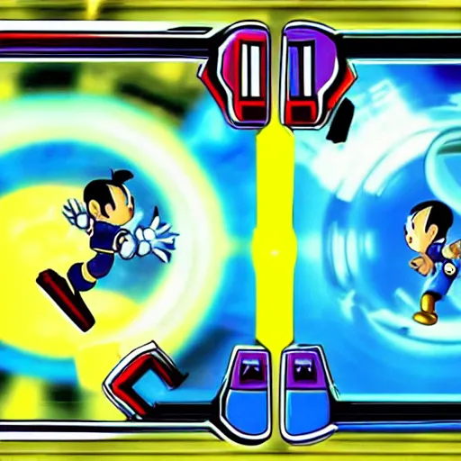Prompt: astro boy vs. mega man, the video game, 2 0 0 2, 3 d action adventure game, nintendo gamecube screenshot