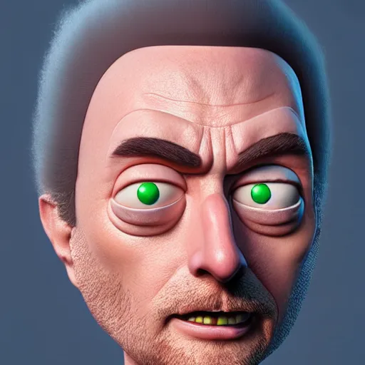 Image similar to rick from rick and morty 3 d render photorealistic unreal facial details clay soft light engine photorealistic ultra - realistic highly detailed focus photography lighting digital painting hd adultswim by kyle lambert