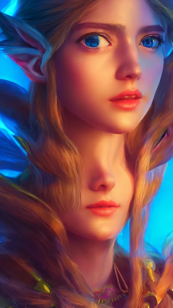 Prompt: Portrait of Zelda, studio lightning, bright colors, intricate, masterpiece, photorealistic, hiperrealistic, sharp focus, high contrast, Artstation HQ, 4k UHD, Unreal Engine 5