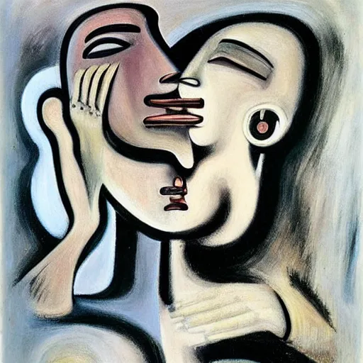 Image similar to Oil painting by Roberto Matta. Two mechanical gods kissing. Oil painting by Marlene Dumas. Dali.