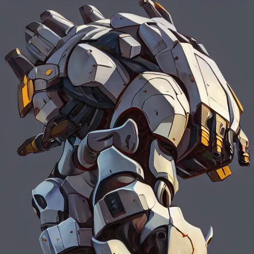 Image similar to greg manchess portrait painting of fully armored mecha punisher as overwatch character, medium shot, asymmetrical, profile picture, organic painting, sunny day, matte painting, bold shapes, hard edges, street art, trending on artstation, by huang guangjian and gil elvgren and sachin teng