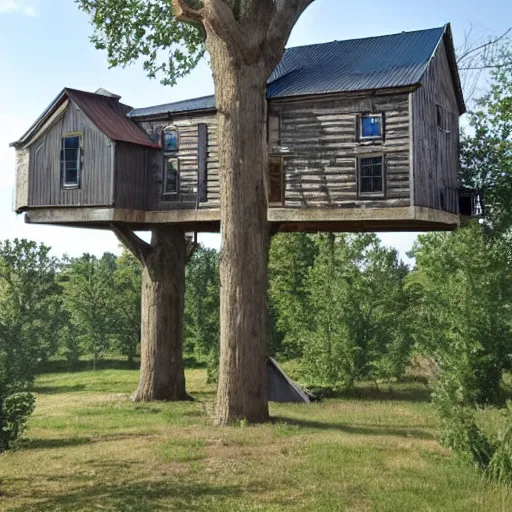 Image similar to farmhouse with farmhouse treehouse