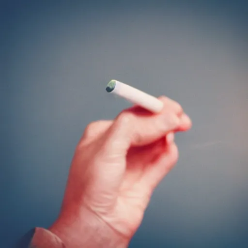 Image similar to Close-up of highly detailed hand holding cigarette with smoke, vintage photo, white background,