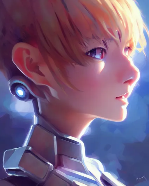 Image similar to portrait Anime as Mecha warrior girl cute-fine-face, pretty face, realistic shaded Perfect face, fine details. Anime. realistic shaded lighting by Ilya Kuvshinov Giuseppe Dangelico Pino and Michael Garmash and Rob Rey