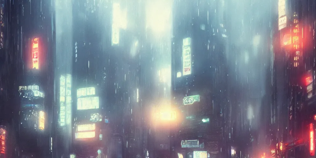 Prompt: bladerunner city, Makoto Shinkai, filmed, trending on ArtStation, oppressive lighting, trending on artstation, very detailed