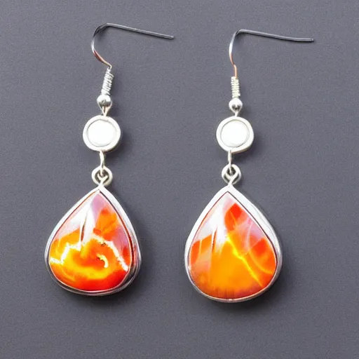 Image similar to jewelry design, jewelry display, a pair of phoenix agate earrings