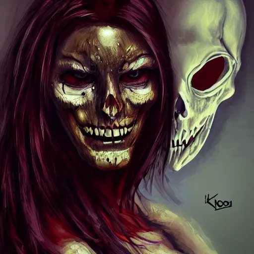 Image similar to Female death holding a mask, kodachrome, high contrast, highly detailed, sharp focus, digital painting, concept art, illustration, trending on artstation,