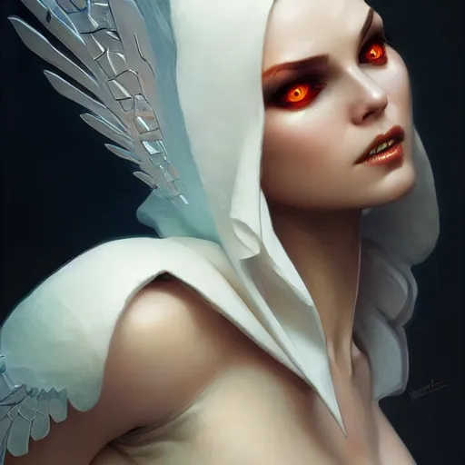 Image similar to Angel Vampire, highly detailed, digital painting, artstation, concept art, smooth, sharp focus, illustration, Unreal Engine 5, 8K, art by artgerm and greg rutkowski and alphonse mucha