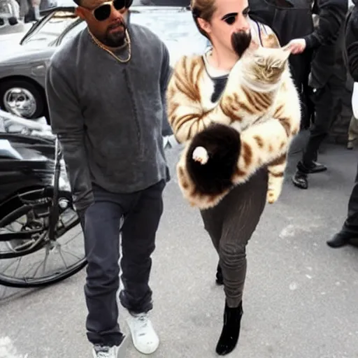 Prompt: Emma Watson and Kanye west holding cats