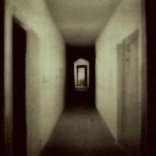 Prompt: a faded old film photograph of a dark hallway with mysterious ghost orbs, ethereal, creepy, hyper detailed