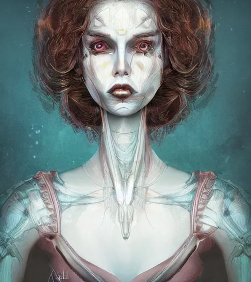 Image similar to beautiful female character inspired by venice carnival ellen ripley | | digital artwork made by greg rutswork, anna dittmann and lois van barlee, symmetrical, anatomically correct