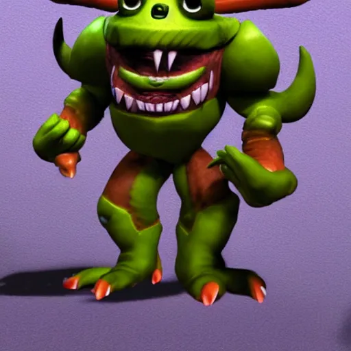 Image similar to a Cacodemon from DOOM 1993 in the style of Ratchet & Clank game