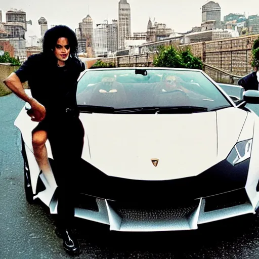 Image similar to michael jackson in a lamborghini convertible