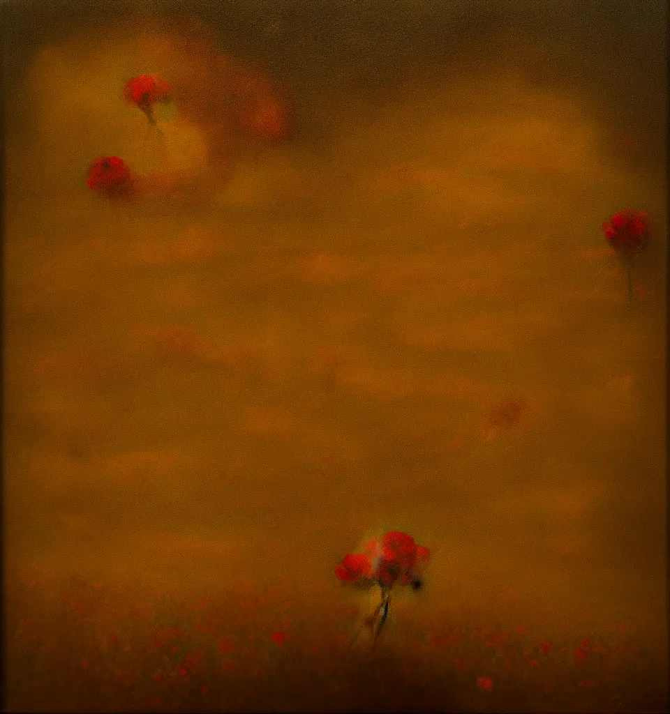 Prompt: an oil painting in the style of DaVinci of a flower field