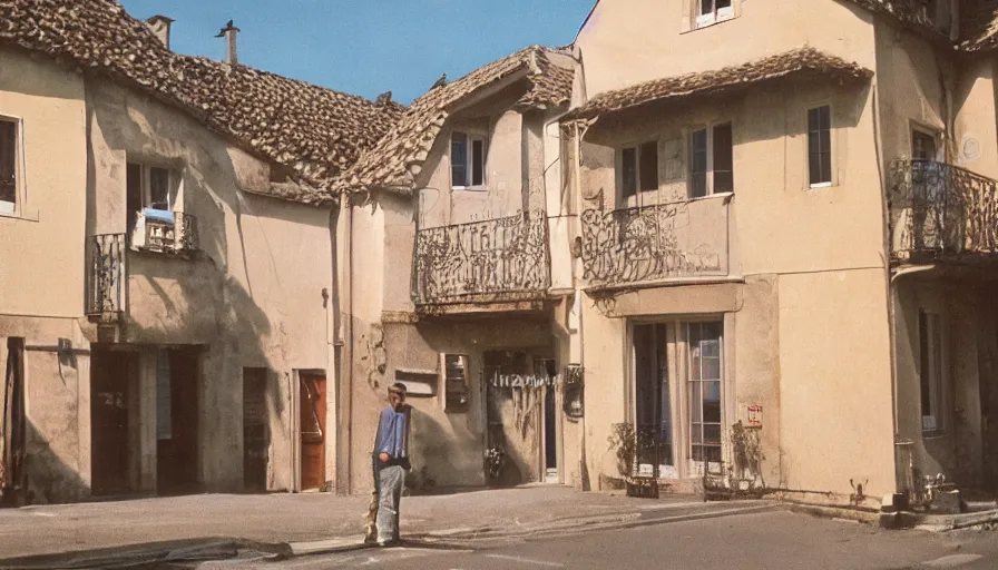 Prompt: 1 9 7 0 s movie still of a heavy burning french style townhouse in a small french village, cinestill 8 0 0 t 3 5 mm, heavy grain, high quality, high detail, dramatic light, anamorphic, flares