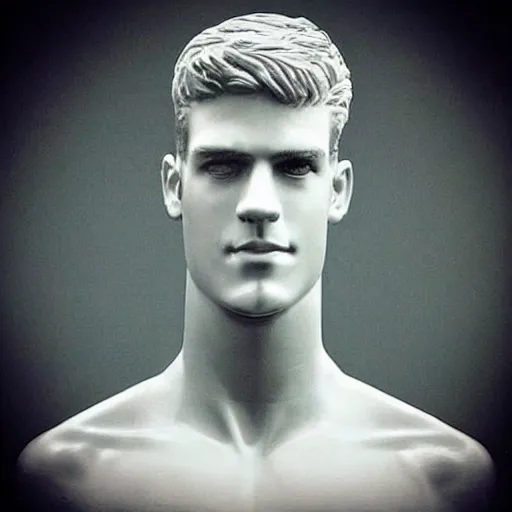 Image similar to “a realistic detailed photo of a guy who is an attractive humanoid who is half robot and half humanoid, who is a male android, baseball player Bryce Harper, shiny skin, posing like a statue, blank stare”