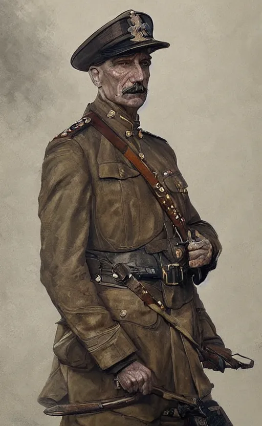 Prompt: official portrait of a WWI General, male, detailed face, 20th century, highly detailed, cinematic lighting, digital art painting by greg rutkowski