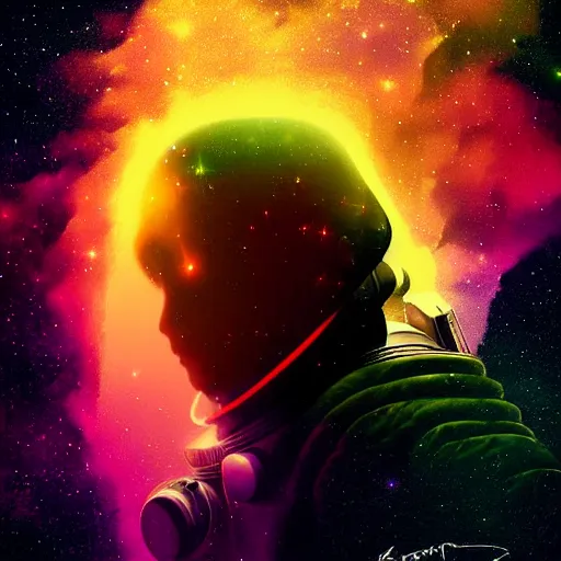 Prompt: portrait of an astronaut floating in a nebula, digital art, detailed