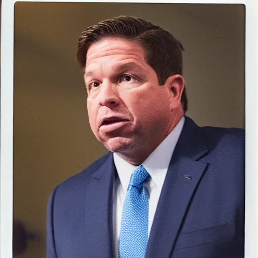 Prompt: Ron Desantis lost in the backrooms, in focus face, photo, alone, liminal, dim, dismal, polaroid