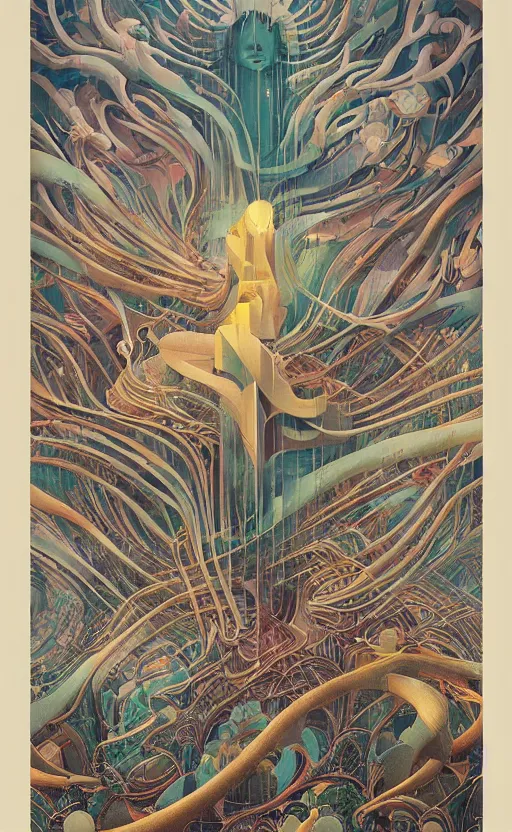 Image similar to surreal architecture. fluid made of wood, peter mohrbacher, fred tomaselli, victo ngai, roger dean