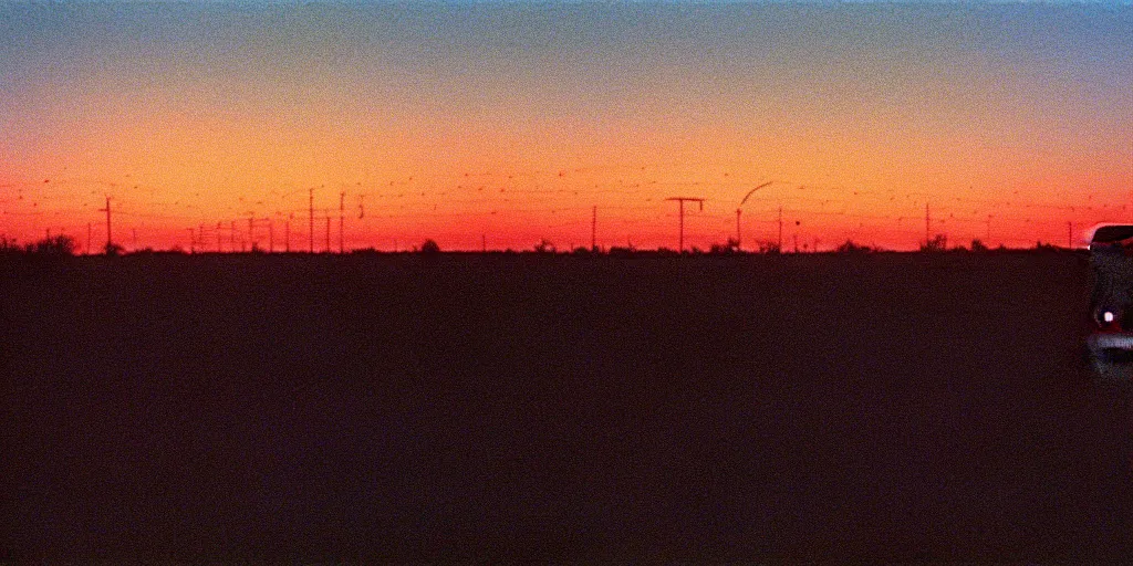 Prompt: an infinitely long greyhound bus never ending, sunset, eerie vibe, leica, 2 4 mm lens, cinematic screenshot from the 2 0 0 1 surrealist film directed by charlie kaufman, kodak color film stock, f / 2 2, 2 4 mm wide angle anamorphic