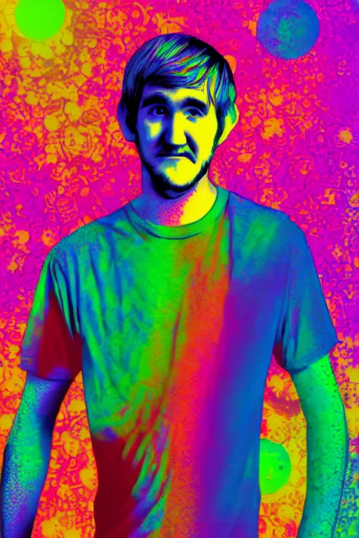 Image similar to inspirational style hope poster of bo burnham with beard, psychedelic colors, highly detailed, realistic, loving