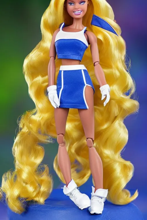 Image similar to sonic the hedgehog barbie doll, photorealistic, highly detailed,