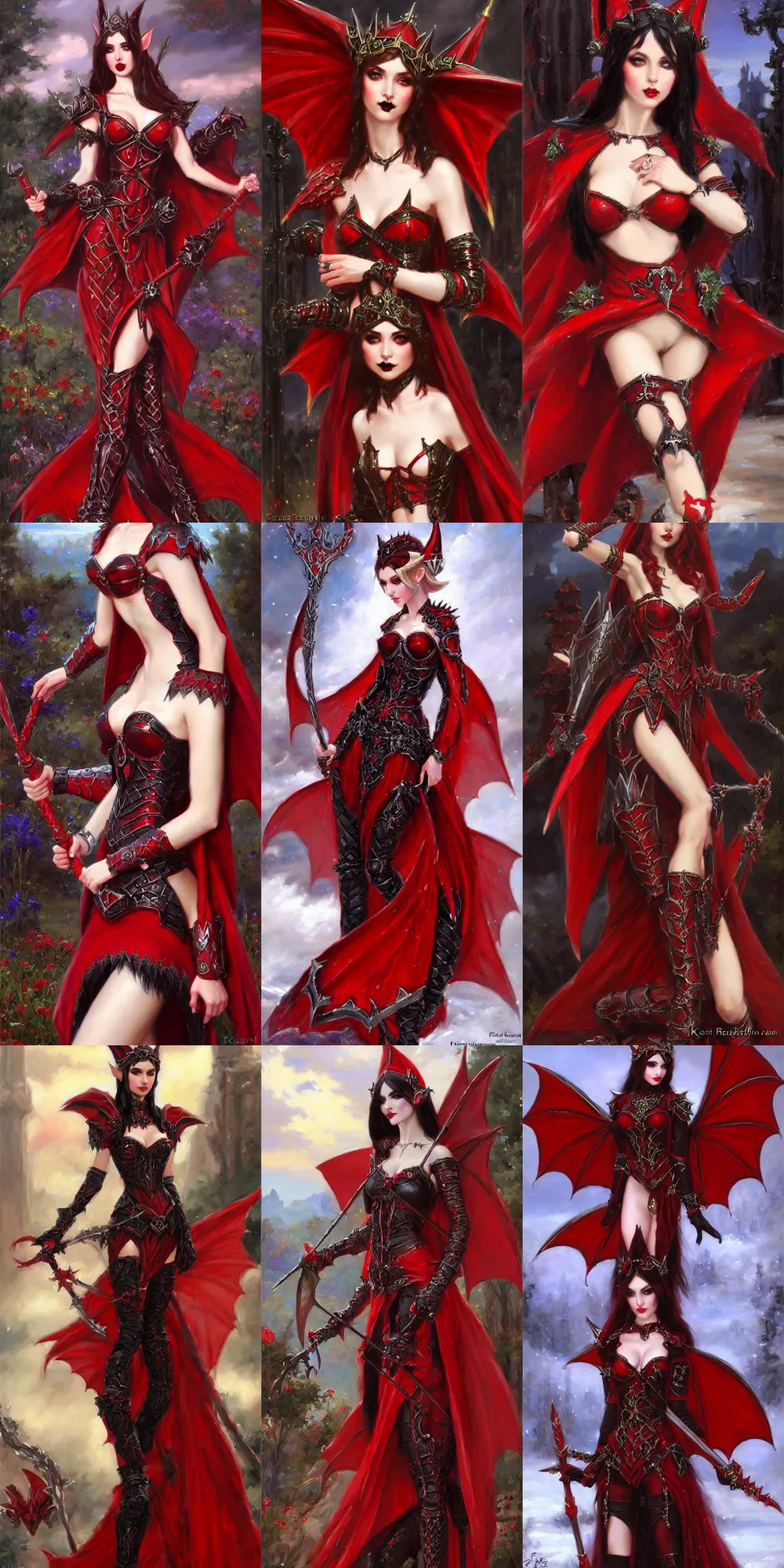 Prompt: Gothic elf princess in red dragon armor by Konstantin Razumov, a square crop from the full body shot