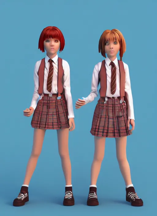 Image similar to schoolgirls selling plastic cats, photorealistic, canon r 3, symmetry, octane render, unreal engine, dramatic lights