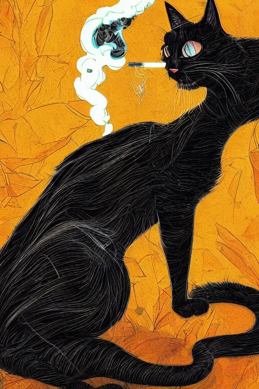 Prompt: black cat smoking by Android Jones