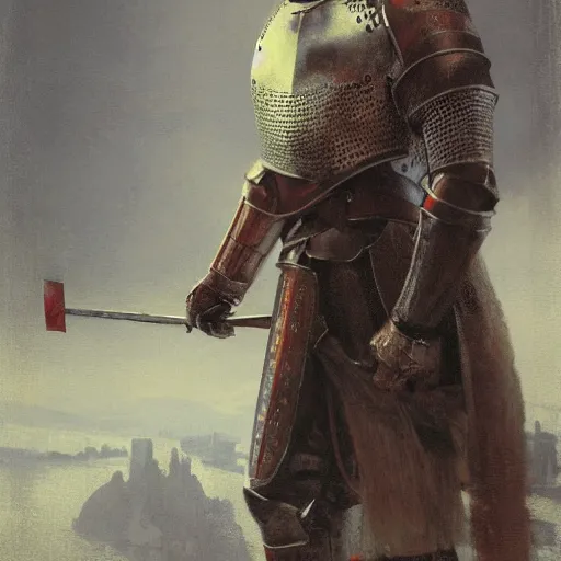 Image similar to a portrait of a medieval knight in a scenic environment by ruan jia