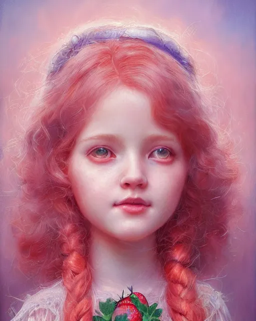 Prompt: strawberry shortcake portrait | highly detailed | very intricate | symmetrical | whimsical and magical | soft cinematic lighting | award - winning | closeup portrait | doll | painted by donato giancola and mandy jurgens and ross tran | pastel color palette | featured on artstation