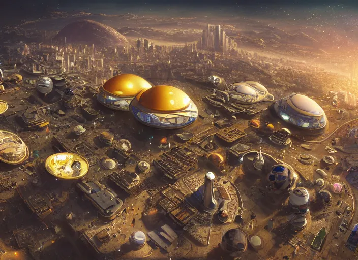 Image similar to favela spaceport, outer space environment, scenery, professional, award - winning, trending on artstation, hyper detailed, realistic, beautiful, emotional, shiny, golden, picture